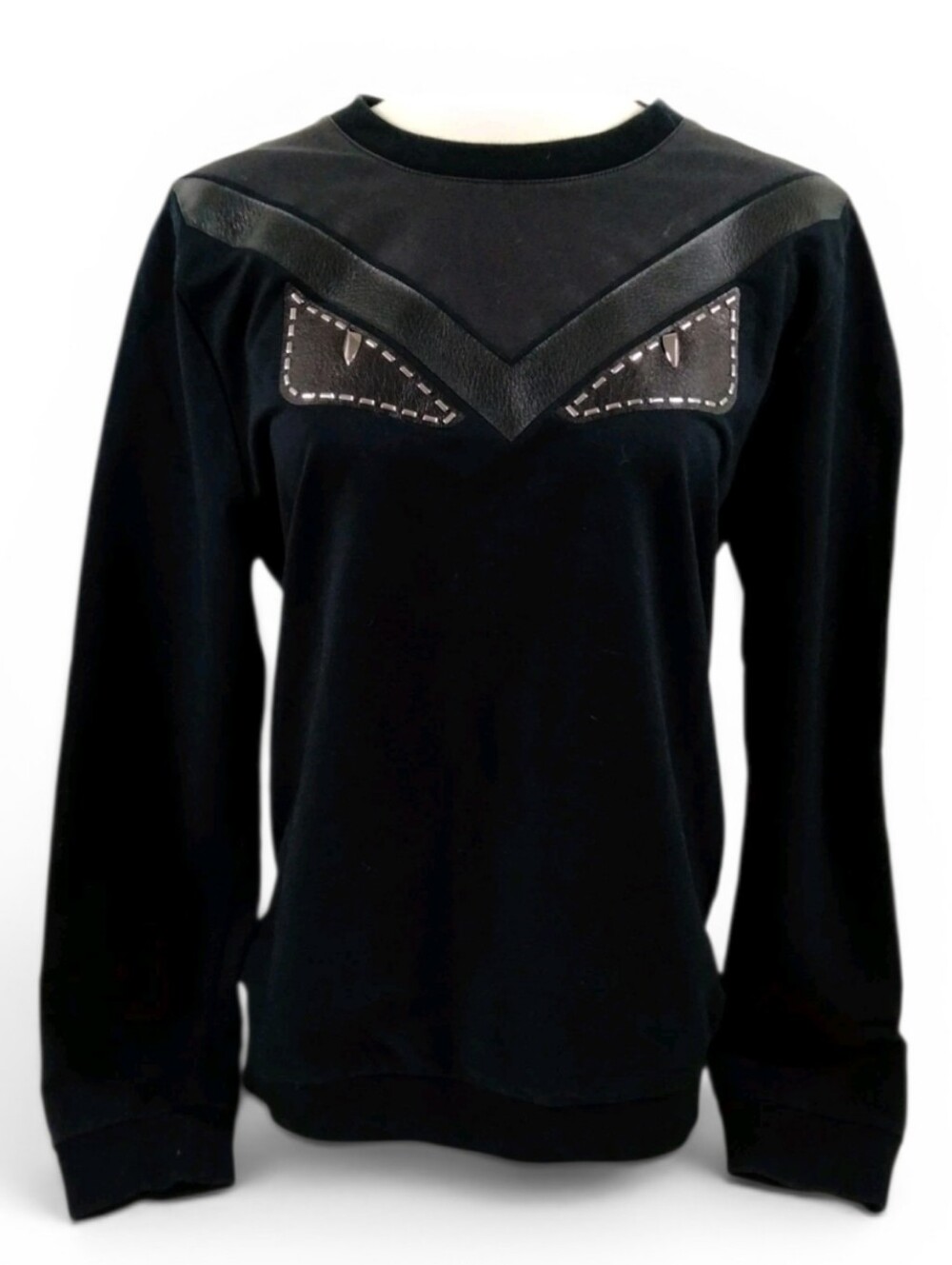 Fendi Monster Crewneck Black Leather Sweatshirt Unisex Medium Shown Live